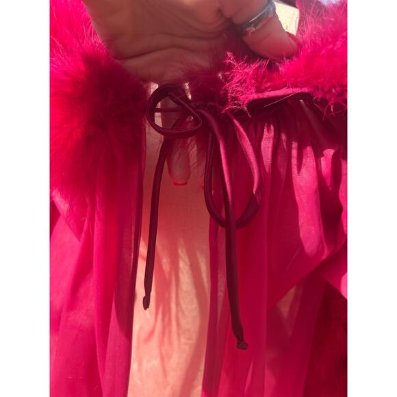 VTG Jenelle of California Merlot Robe Lingerie Marabou Feather 100% Nylon XL? - Picture 4 of 10